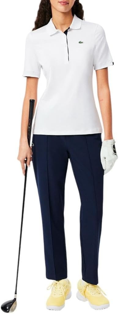 image:imageLacoste Womens Sport Slim Fit UV Protect Stretch Golf Polo ShirtWhiteNavy Blue