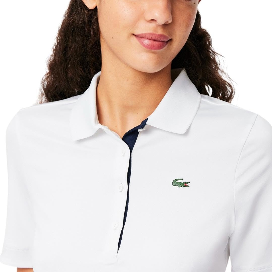 image:imageLacoste Womens Sport Slim Fit UV Protect Stretch Golf Polo ShirtWhiteNavy Blue