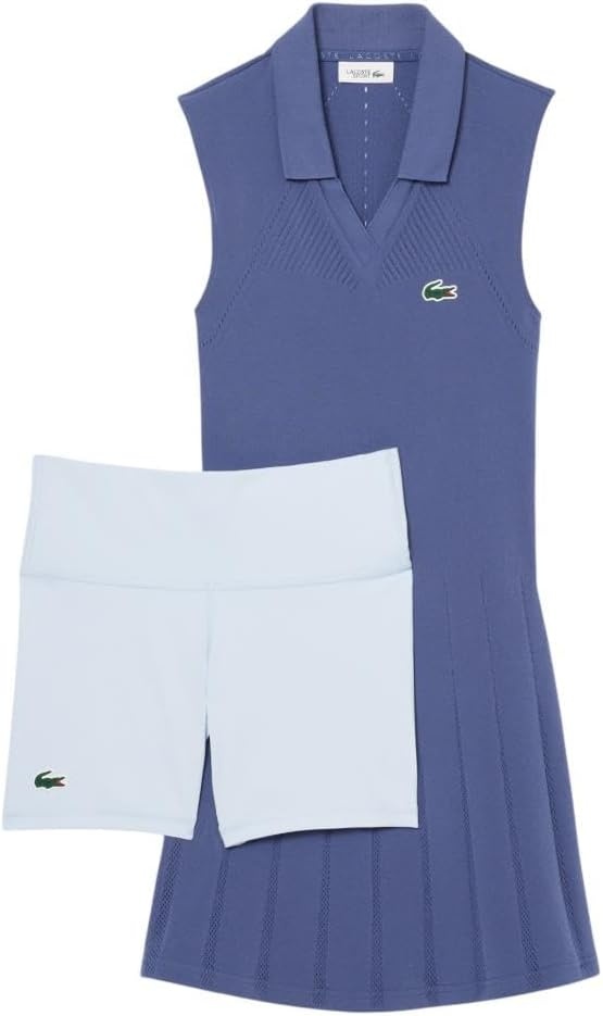 image:imageLacoste Womens Sport Stretch Tennis Dress and ShortsSoft NavyPastel Blue