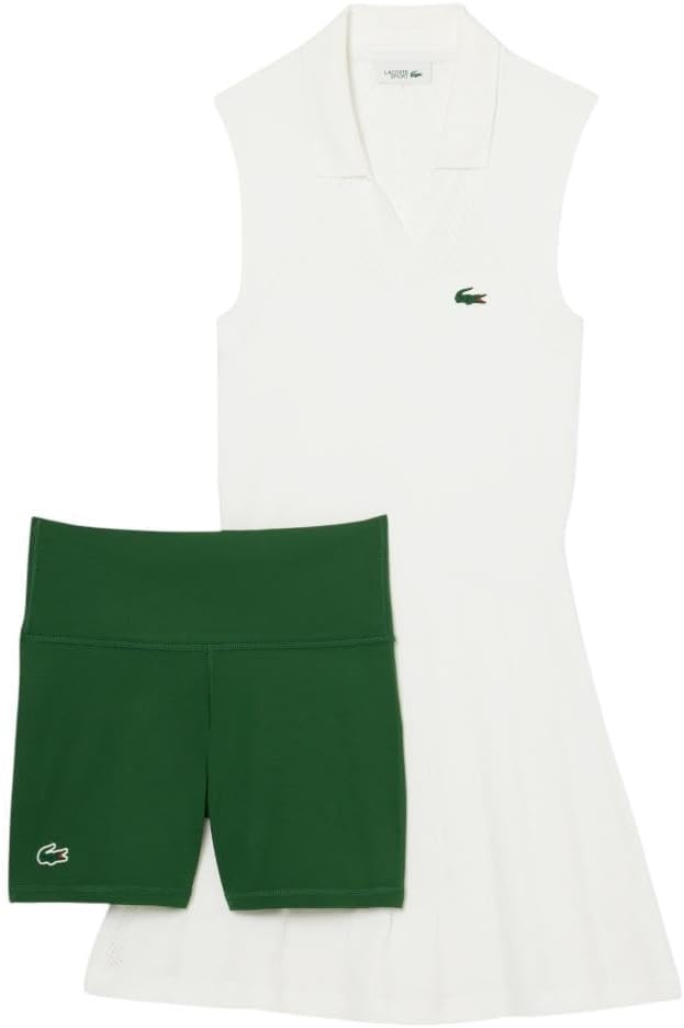 image:imageLacoste Womens Sport Stretch Tennis Dress and ShortsWhiteGreen