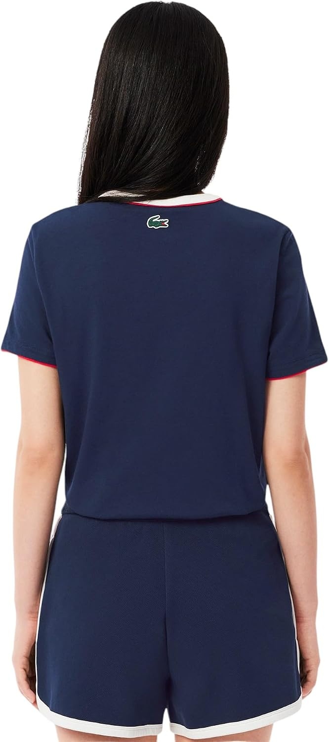 image:imageLacoste Womens Sport Ultra Dry Tennis Heritage Badge TShirtNavy BlueFlour