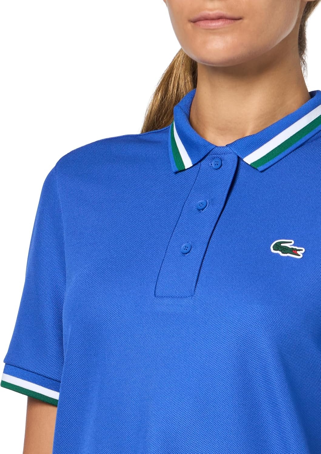 image:imageLacoste Womens Sport Uv Protect Stripe Collar Tennis Polo ShirtGreen