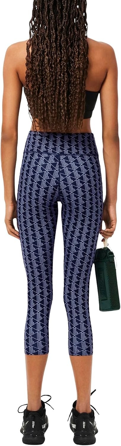 image:imageLacoste Womens Ultra Dry Printed Stretch Sport LeggingsNavy Blue Delphinium