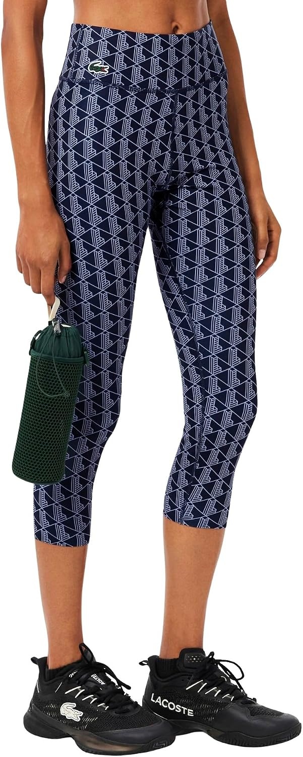 image:imageLacoste Womens Ultra Dry Printed Stretch Sport LeggingsNavy Blue Delphinium