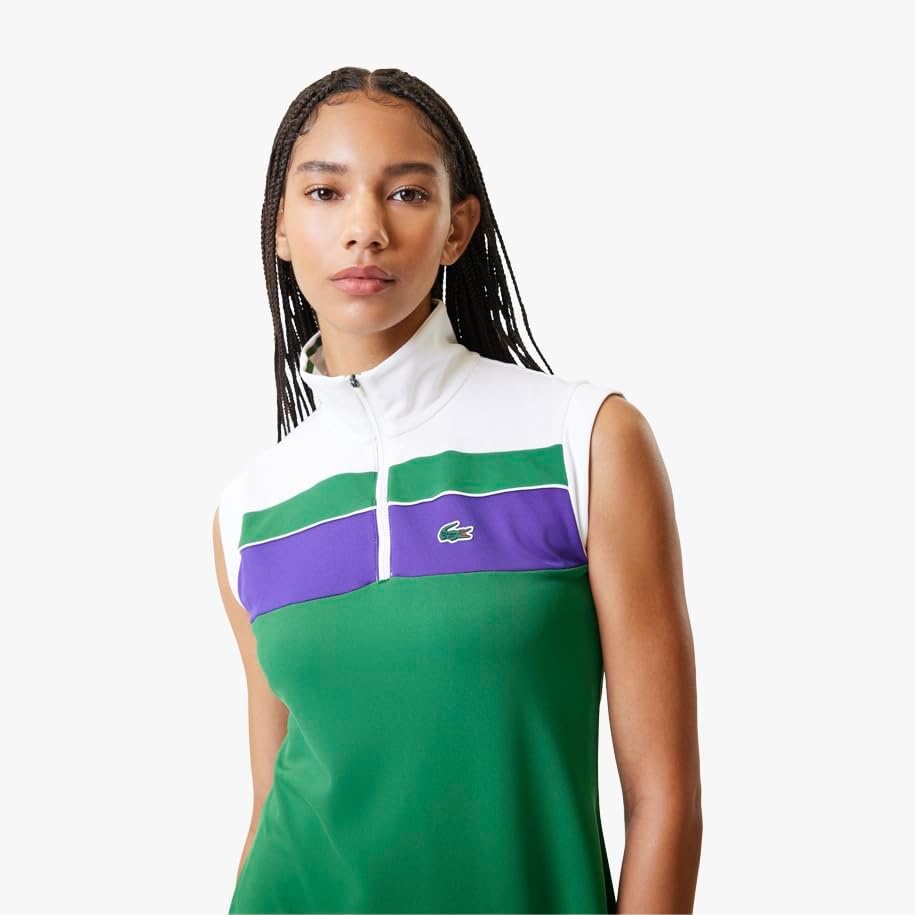 image:imageLacoste x Bandier Womens 14 Zip Performance Tennis DressRocket GreenWhite