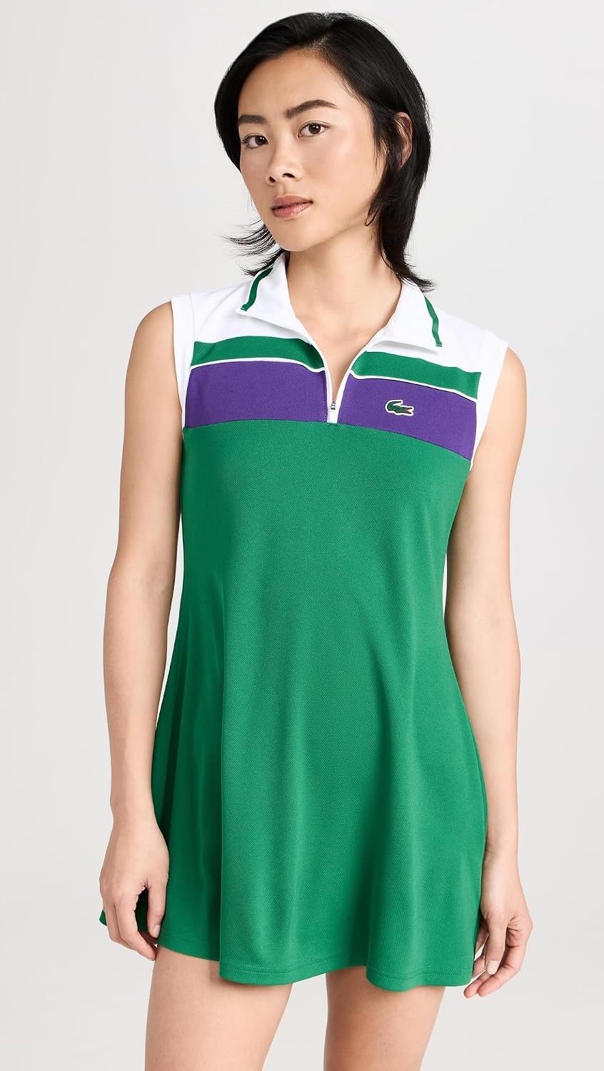 image:imageLacoste x Bandier Womens 14 Zip Performance Tennis DressRocket GreenWhiteAcai