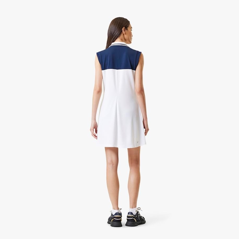 image:imageLacoste x Bandier Womens 14 Zip Performance Tennis DressWhiteNavy BlueNavy Blue