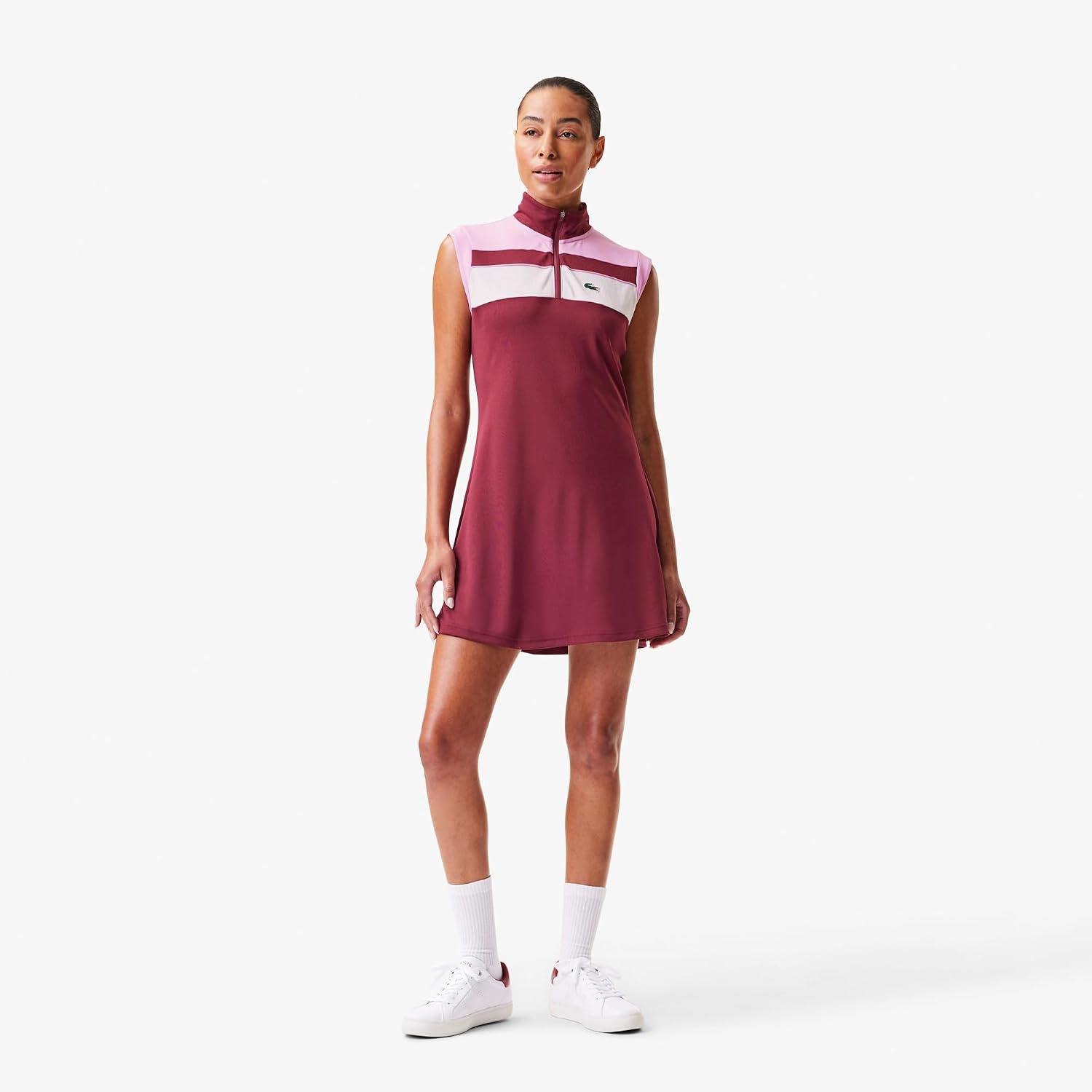 image:imageLacoste x Bandier Womens 14 Zip Performance Tennis DressWine RedCandyWine Red