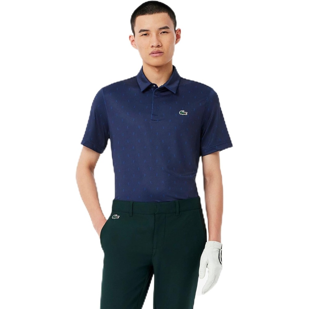 image:imageLacoste Mens AntiUV Printed Golf Polo Shirt Navy BlueGlobe All Over Print 3XLarge