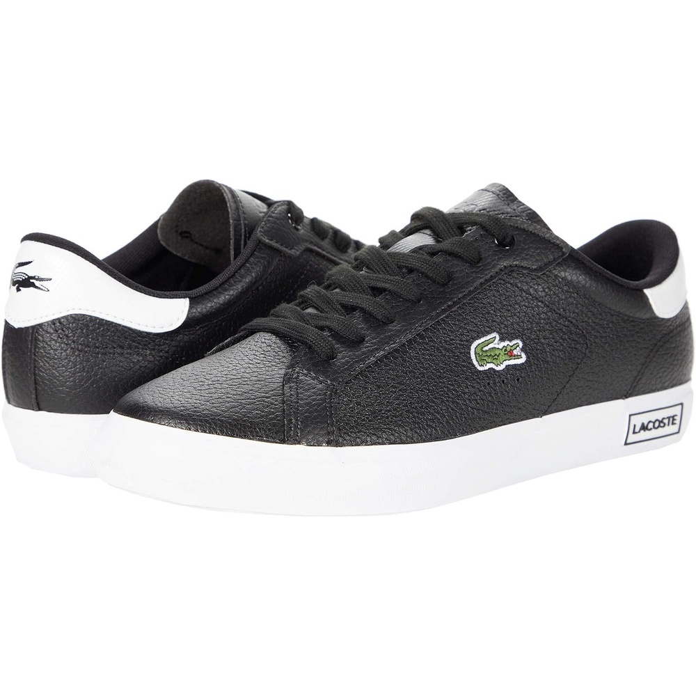 image:imageLacoste Mens Powercourt Leather SneakersBlackWhiteWhite