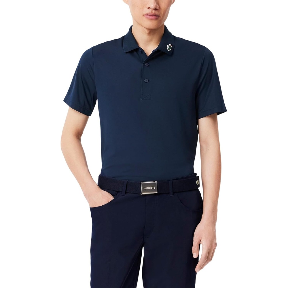 image:imageLacoste Mens Regular Fit UV Protect Collar Logo Golf Polo ShirtNavy Blue