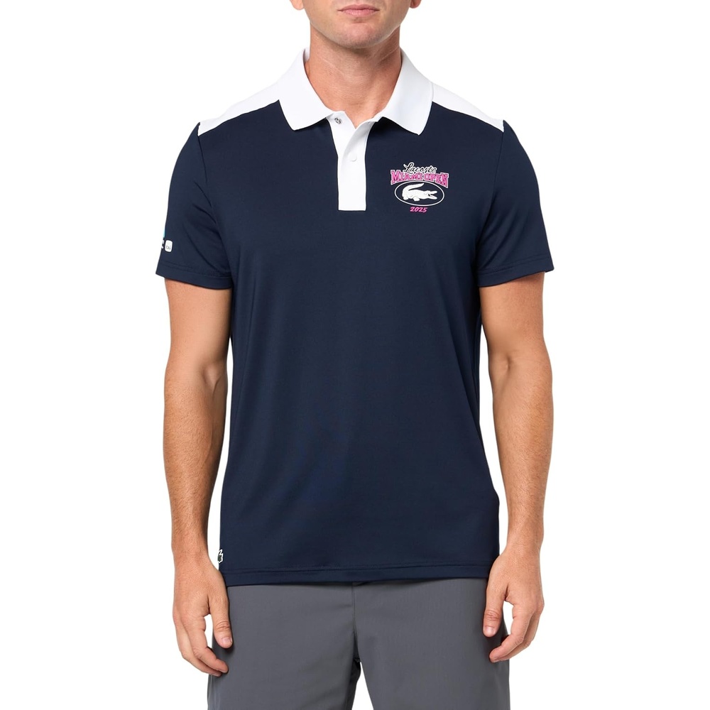 image:imageLacoste Mens Regular Fit UV Protect Collar Logo Golf Polo ShirtNew Navy BlueWhite