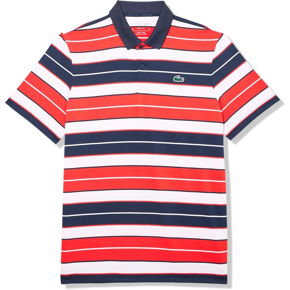 image:imageLacoste Mens Regular Fit UV Protect Collar Logo Golf Polo ShirtRedcurrantWhite