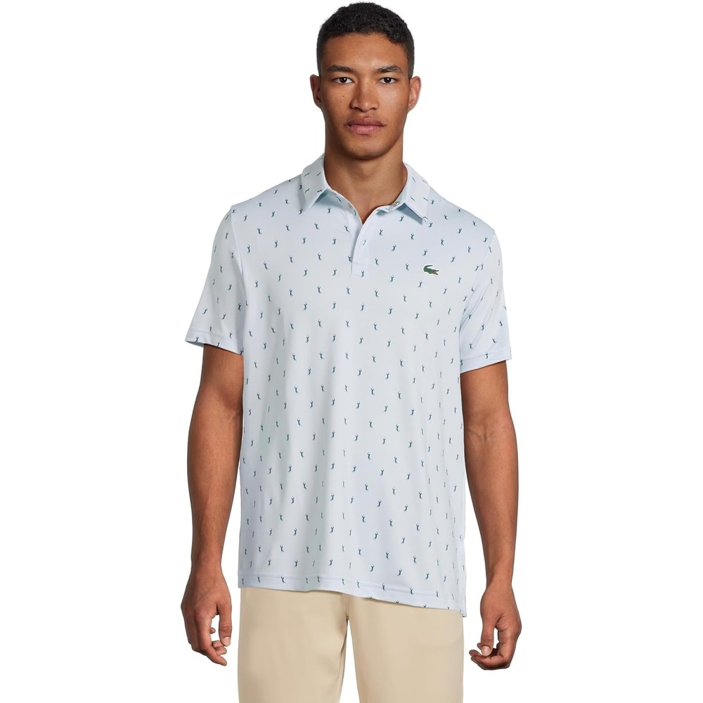 image:imageLacoste Mens Regular Fit UV Protect Golf Polo ShirtLight BlueWhite