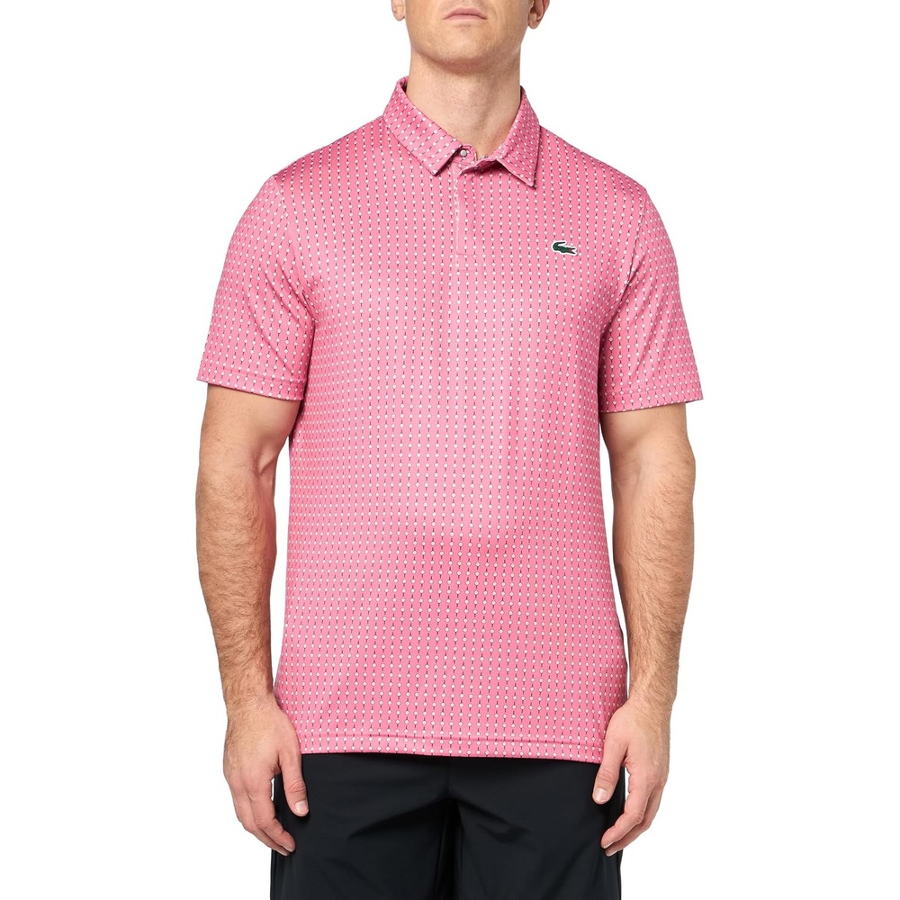 image:imageLacoste Mens Regular Fit UV Protect Golf Polo ShirtReseda PinkFlour All Over Print