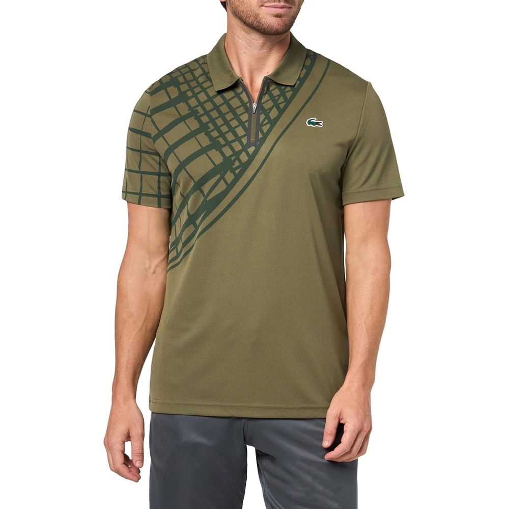 image:imageLacoste Mens Sport UltraDry Printed Slim Fit Tennis PoloOlive