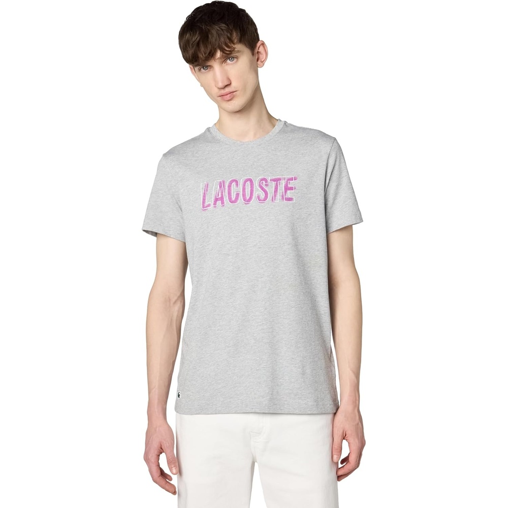 image:imageLacoste Mens Ultra Dry Printed TShirtSilver Chine Lacoste Print