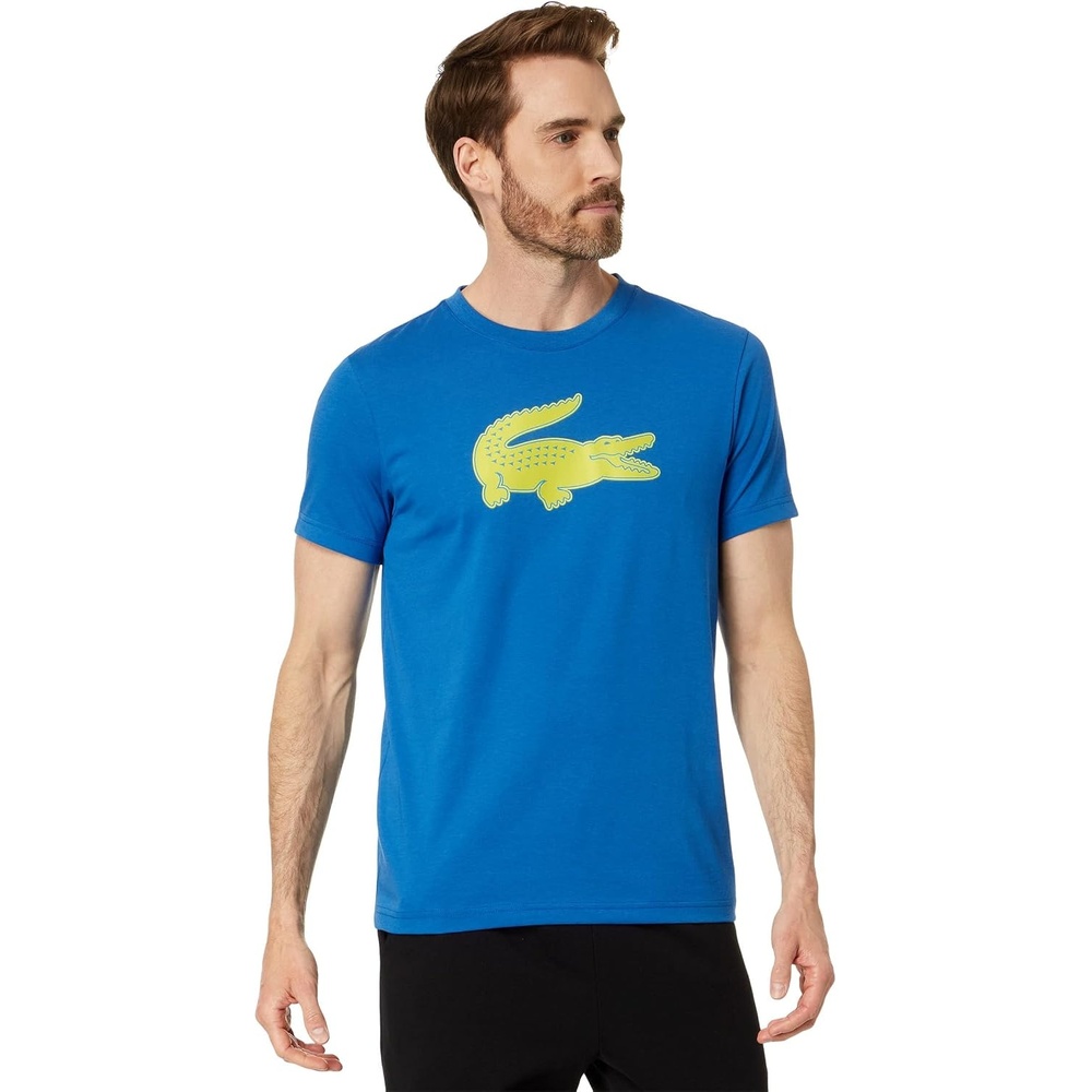 image:imageLacoste Mens Ultra Dry XXL Logo Sport TshirtBlue Yellow