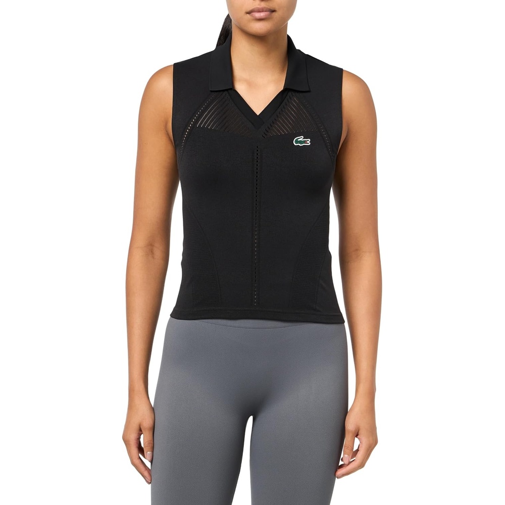image:imageLacoste Womens Sleeveless Stretch Knit Tennis Polo ShirtBlack