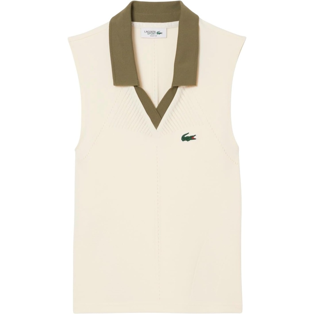 image:imageLacoste Womens Sleeveless Stretch Knit Tennis Polo ShirtLaplandOlive