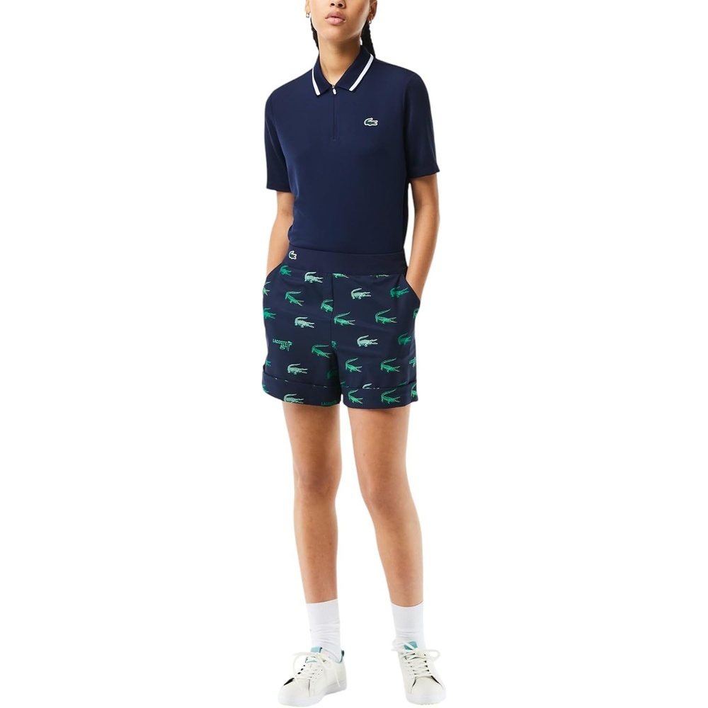 image:imageLacoste Womens Sport Golf Lightweight Printed Taffeta Bermuda ShortsNavy Blue