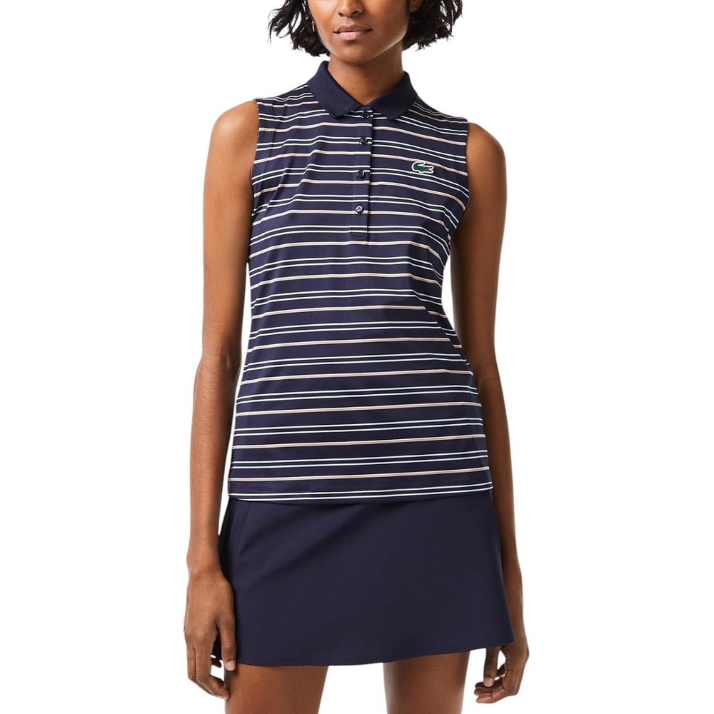 image:imageLacoste Womens Sport Golf Sleeveless Stripe Print SweaterNavy BluePastille Mint