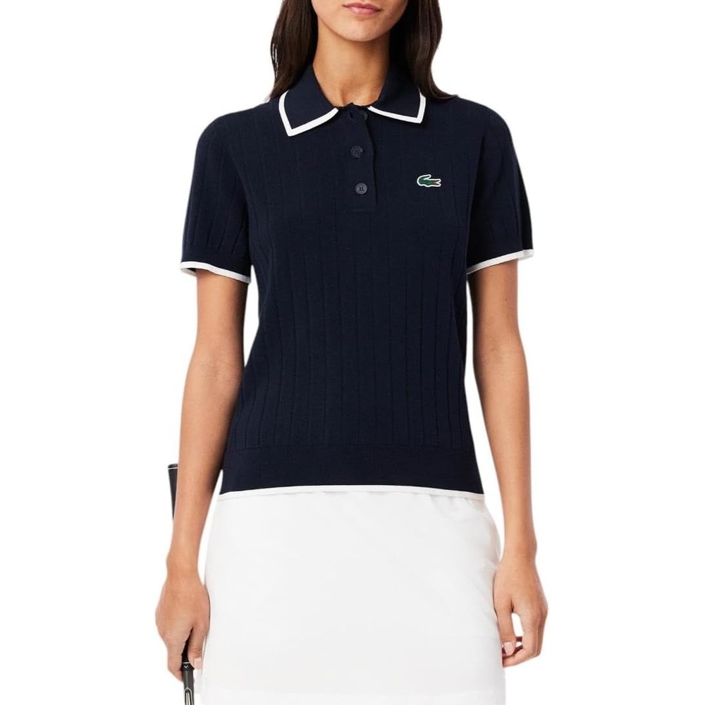 image:imageLacoste Womens Sport Short Sleeved Polo Collar Golf SweaterNavy BlueFlour