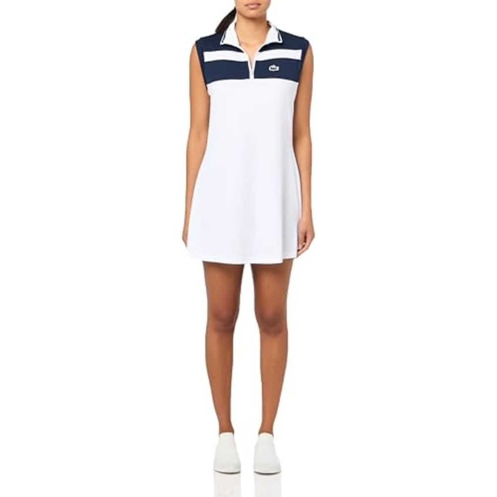 image:imageLacoste x Bandier Womens 14 Zip Performance Tennis DressWhiteNavy BlueNavy Blue