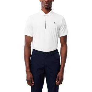 Lacoste Men’s Regular Fit UV Protect Collar Logo Golf Polo Shirt(White/Navy Blue)