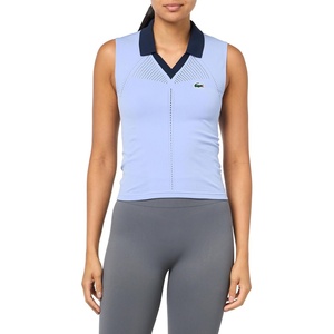 Lacoste Women’s Sleeveless Stretch Knit Tennis Polo Shirt(Delphinium & Navy Blue)