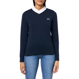 Lacoste Women’s Sport Cotton Pima Technical Knit Golf Sweater(Navy Blue/White)