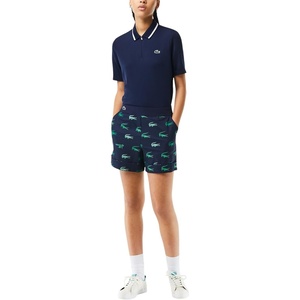 Lacoste Women’s Sport Golf Lightweight Printed Taffeta Bermuda Shorts(Navy Blue)