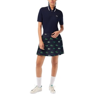 Lacoste Women’s Sport Golf Print Skirt with Built-in Shorts(Navy Blue/Liamone)