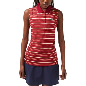 Lacoste Women’s Sport Golf Sleeveless Stripe Print Sweater(Bordeaux/Flashy Orange)