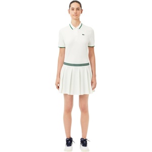 Lacoste Womens Sport Piqué Tennis Skirt with Liner(White/Green)