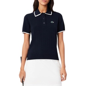 Lacoste Women’s Sport Short Sleeved Polo Collar Golf Sweater(Navy Blue/Flour)
