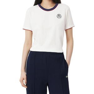 Lacoste Women’s Sport Ultra Dry Tennis Heritage Badge T-Shirt(Flour/Navy Blue)