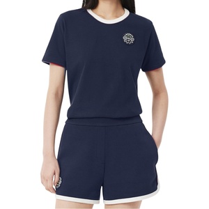 Lacoste Women’s Sport Ultra Dry Tennis Heritage Badge T-Shirt(Navy Blue/Flour)