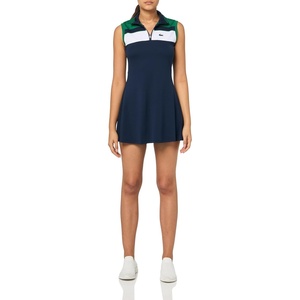 Lacoste x Bandier Women’s 1/4 Zip Performance Tennis Dress(Navy Blue/Rocket Green/Navy Blue)