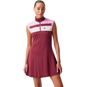 Lacoste x Bandier Women’s 1/4 Zip Performance Tennis Dress(Wine Red/Candy/Wine Red)