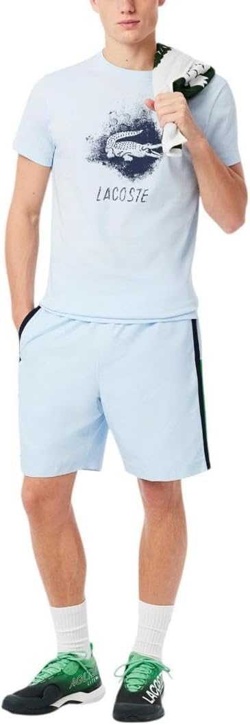 image:imageLacoste Mens Lightweight Colorblock Stripe Tennis ShortsBaby BlueBright GreenNavy Blue