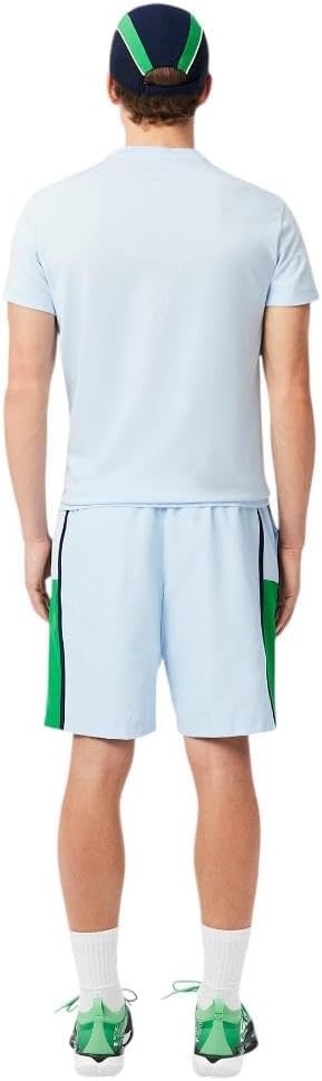 image:imageLacoste Mens Lightweight Colorblock Stripe Tennis ShortsBaby BlueBright GreenNavy Blue