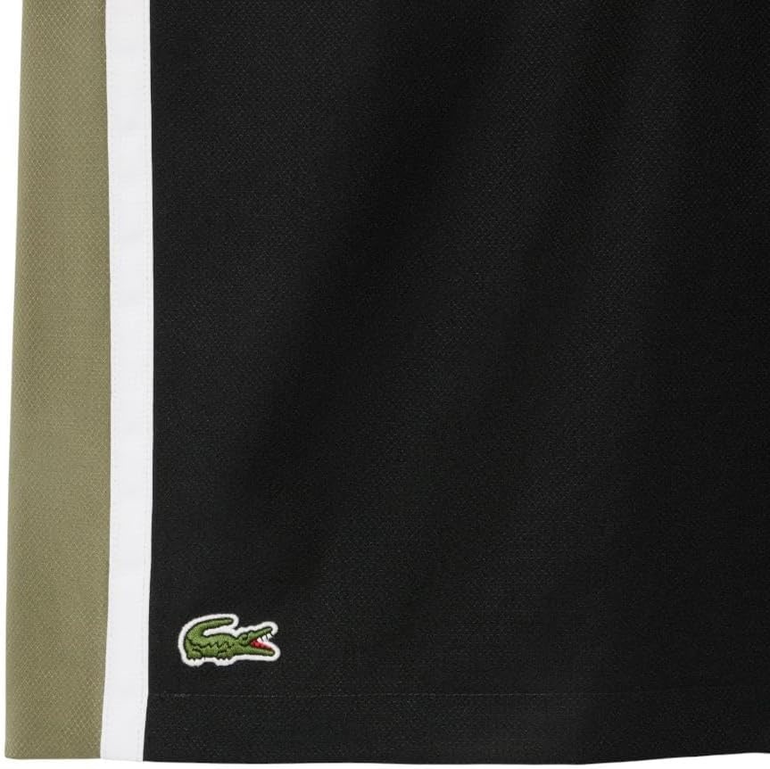 image:imageLacoste Mens Lightweight Colorblock Stripe Tennis ShortsBlackKhakiWhite