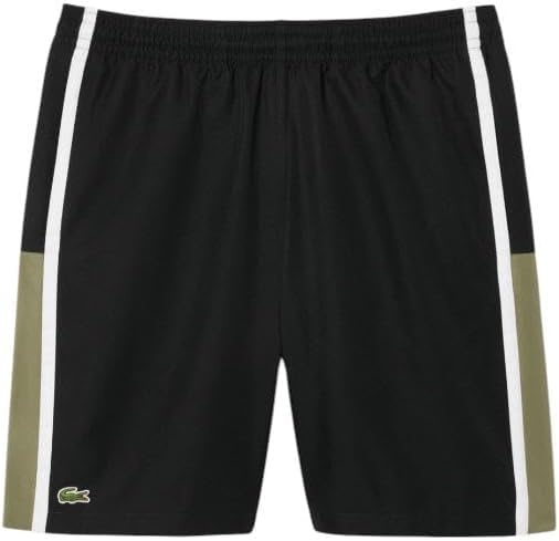 image:imageLacoste Mens Lightweight Colorblock Stripe Tennis ShortsBlackKhakiWhite