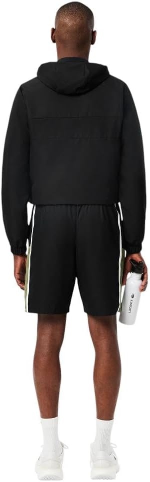 image:imageLacoste Mens Lightweight Colorblock Stripe Tennis ShortsBlackKhakiWhite
