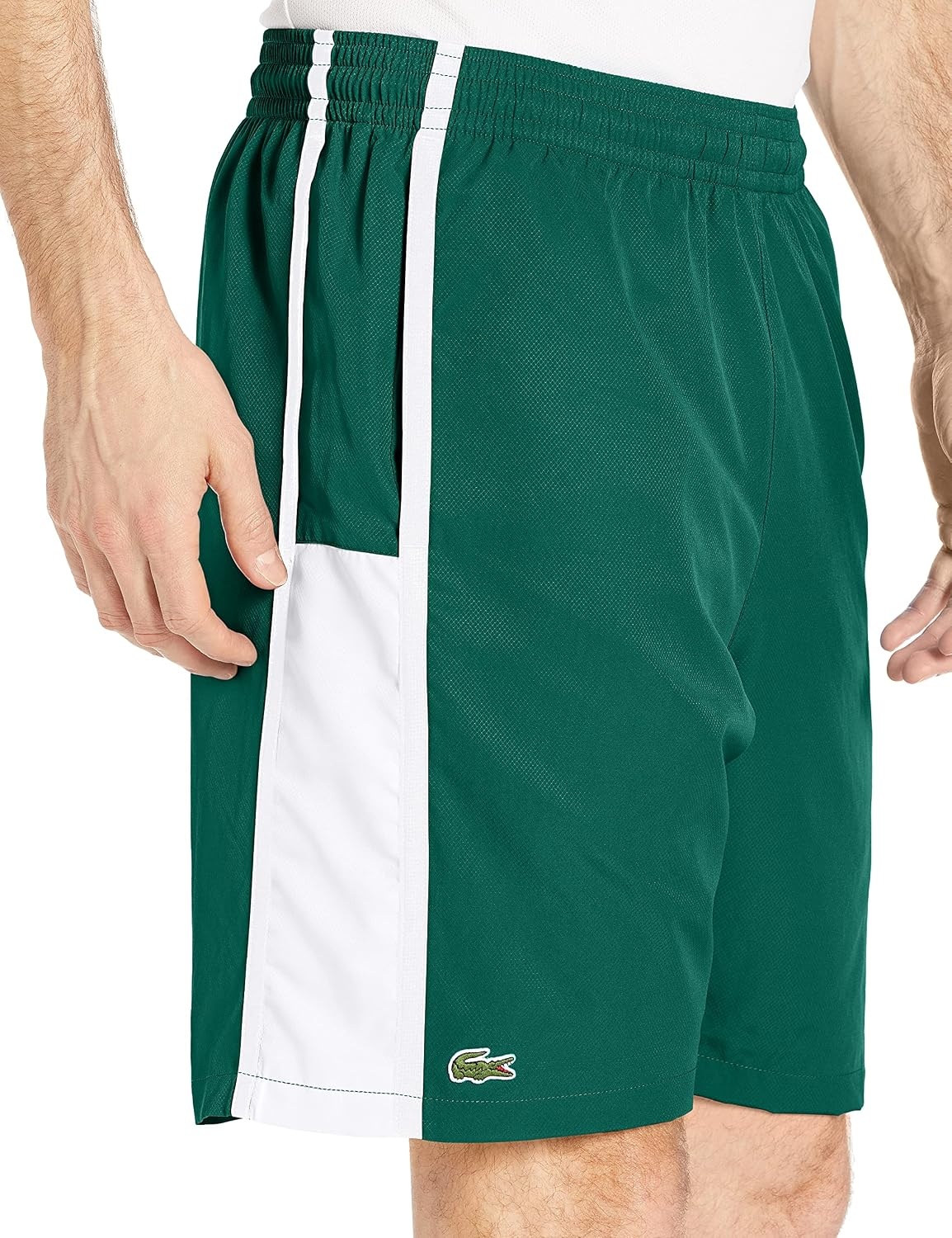 image:imageLacoste Mens Lightweight Colorblock Stripe Tennis ShortsBottle GreenWhiteWhite