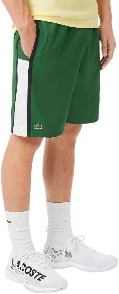 image:imageLacoste Mens Lightweight Colorblock Stripe Tennis ShortsGreenWhiteBlack