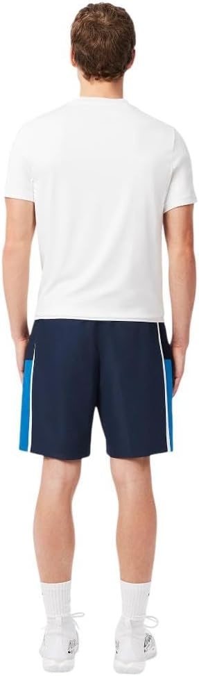 image:imageLacoste Mens Lightweight Colorblock Stripe Tennis ShortsNavy BlueGipsy BlueWhite