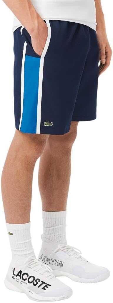 image:imageLacoste Mens Lightweight Colorblock Stripe Tennis ShortsNavy BlueGipsy BlueWhite