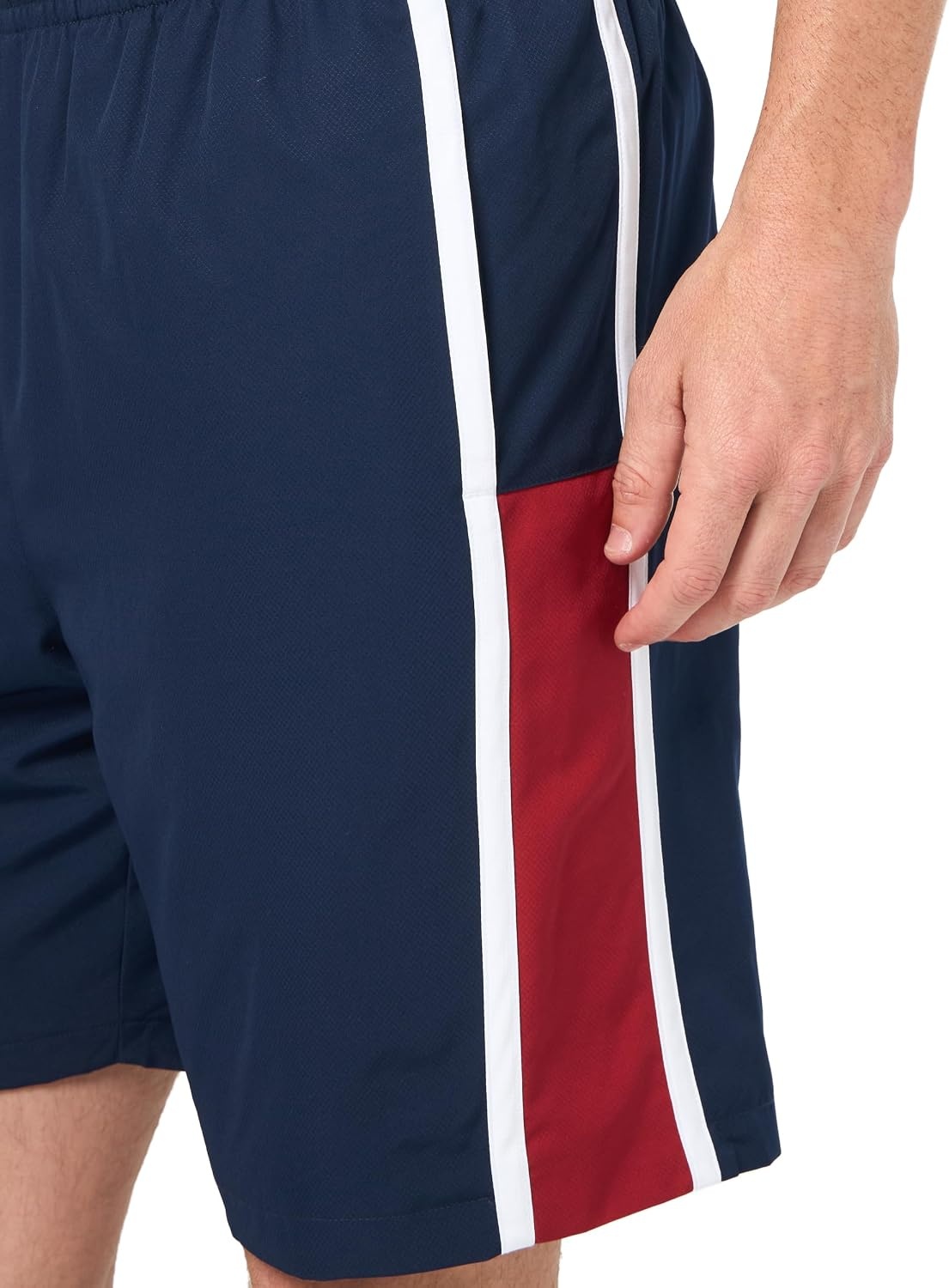 image:imageLacoste Mens Lightweight Colorblock Stripe Tennis ShortsNavy BlueOraWhite